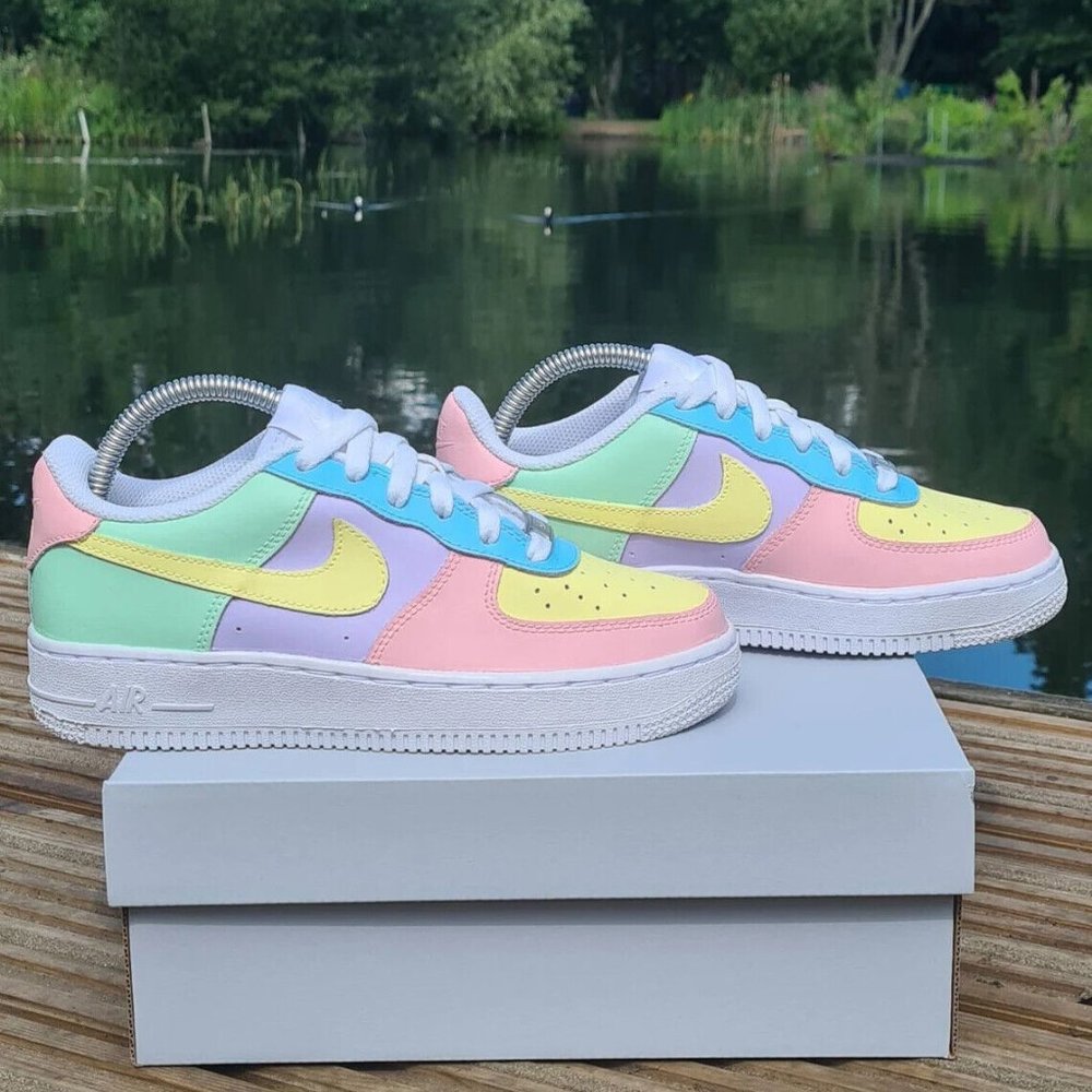 Nike Air Force 1 Custom Pastel Easter Shoes Green Blue Purple Yellow Pink White